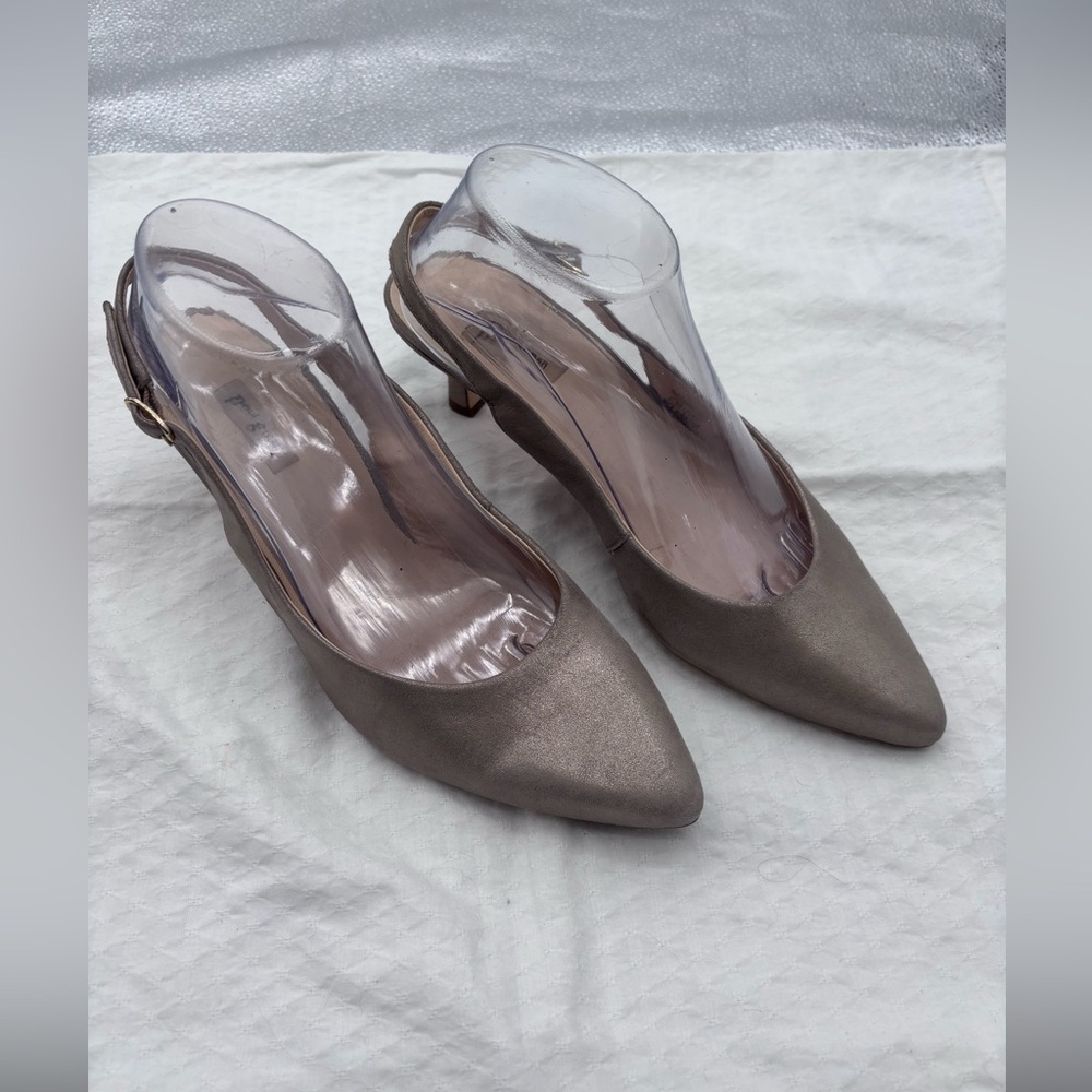 Paul Green Asia Tan Metallic Slingback Leather Kitten Heels Size 6.5
